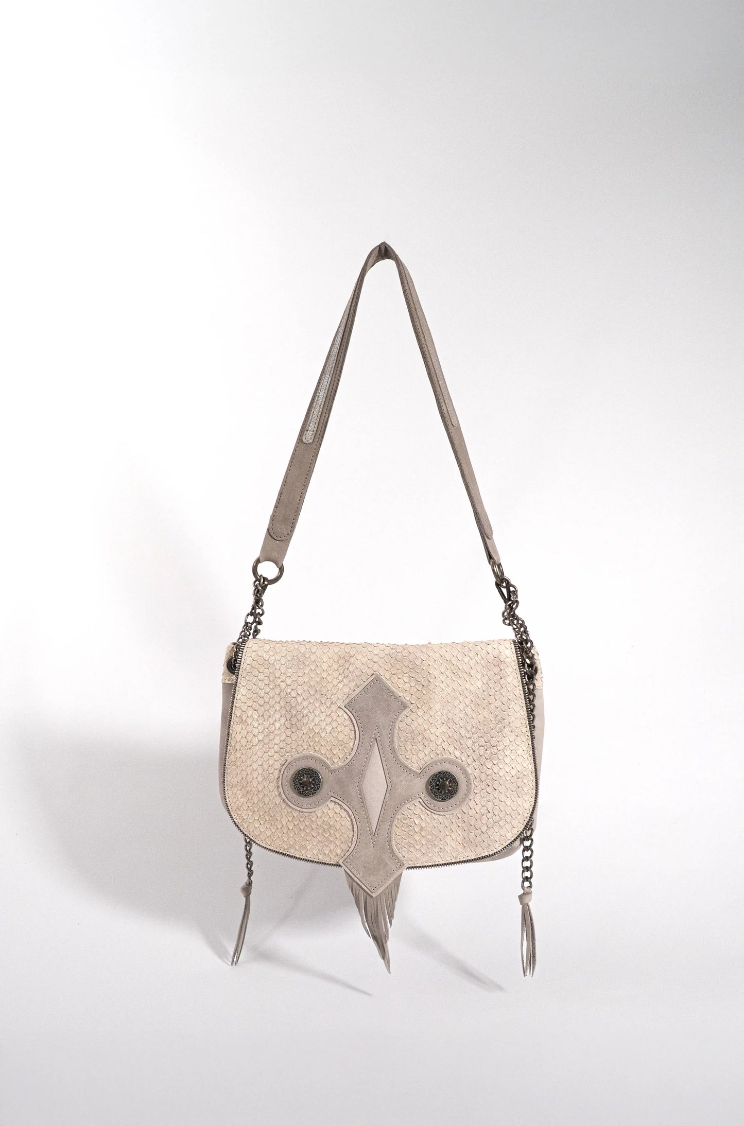 Handmade Metallic Cream and Grey Leather Squid Handbag