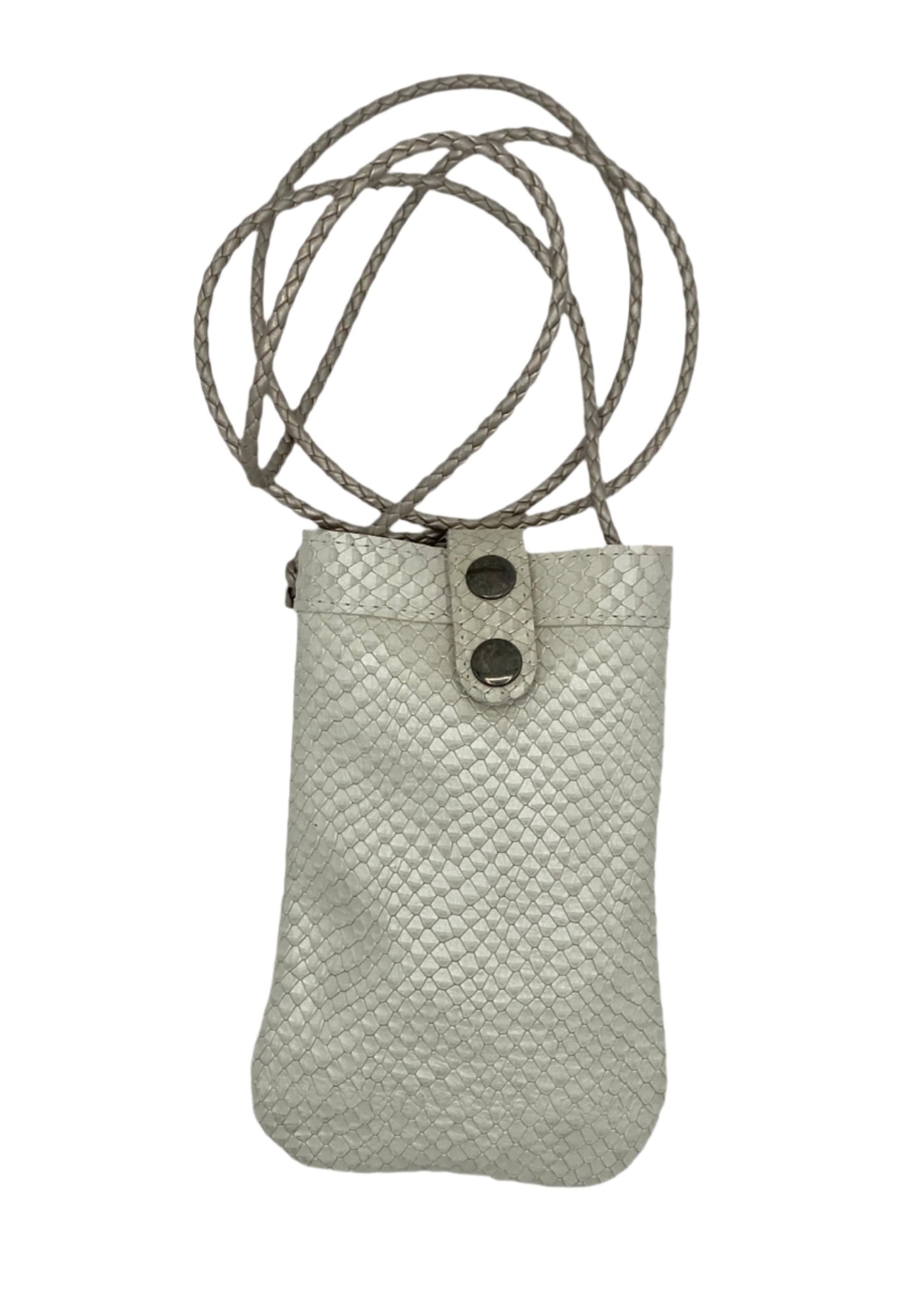 Handmade leather cream metallic mobile phone bag Linda Ibiza Design