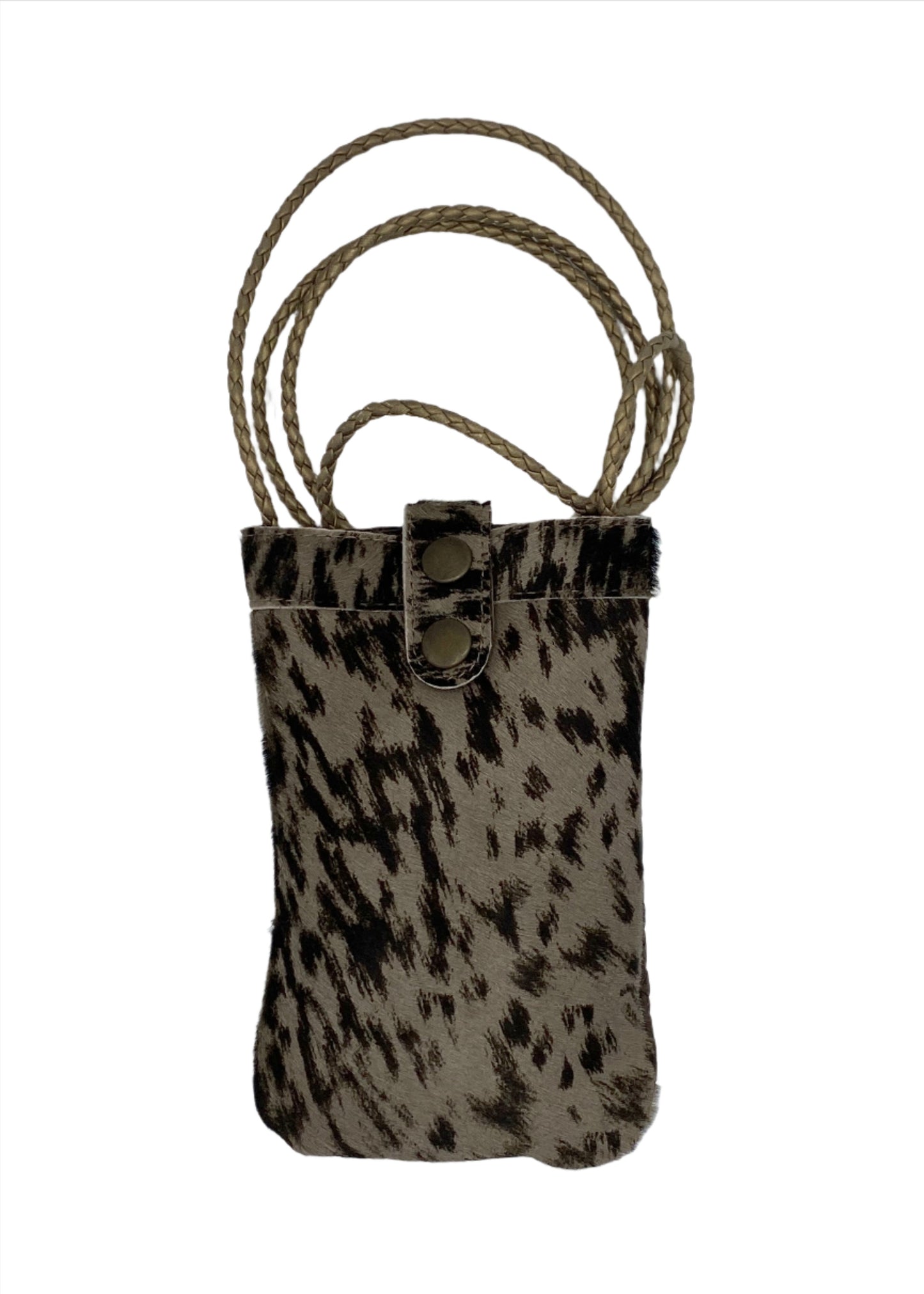 Handmade taupe and brown mobile bag with zip pocket on the back Linda Ibiza Design